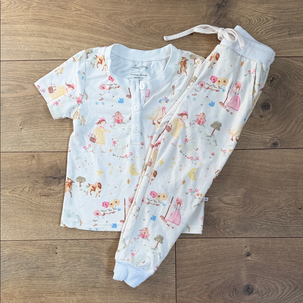 SweetHoney 3T Two Piece Pajama Set - Little Bo Peep Goose Print